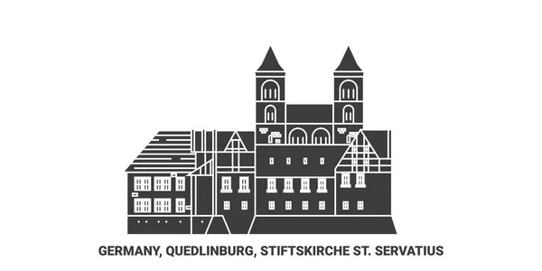 Germany Quedlinburg Stiftskirche Servatius Travel Landmark Line Vector Illustration — Stock Vector