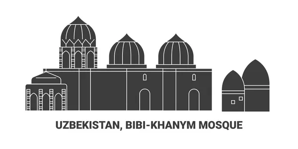 ウズベキスタン Bibikhanymモスク 旅行ランドマークラインベクトルイラスト — ストックベクタ