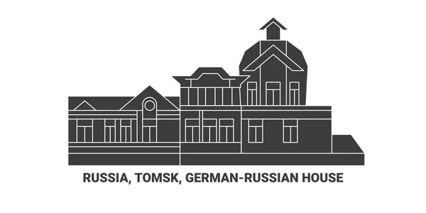 Rusia Tomsk Alemaniarusia Casa Viaje Hito Línea Vector Ilustración — Vector de stock