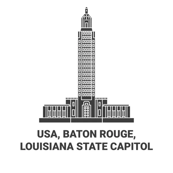 Usa Baton Rouge Louisiana State Capitol Reise Meilenstein Linienvektorillustration — Stockvektor