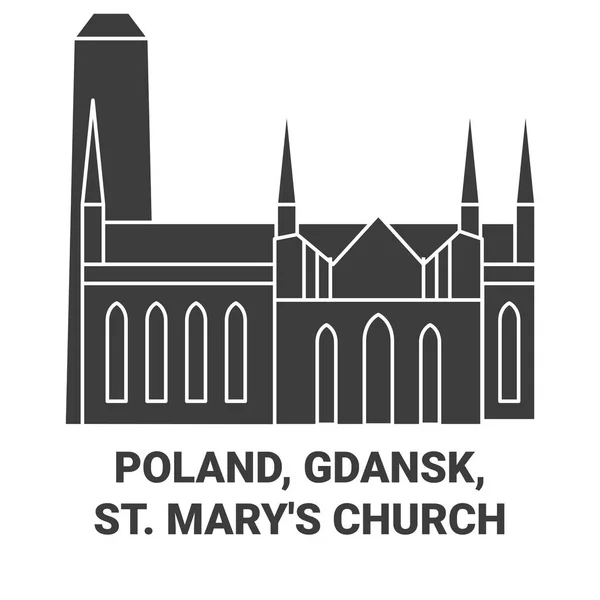 Polonia Gdansk Marys Iglesia Viaje Hito Línea Vector Ilustración — Vector de stock
