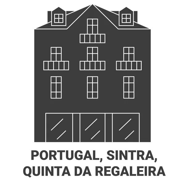 Portugal Sintra Quinta Regaleira Travel Landmark Line Vector Illustration — 스톡 벡터