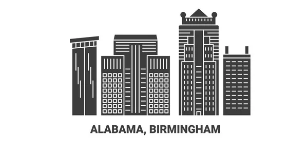 États Unis Alabama Birmingham Illustration Vectorielle Ligne Voyage Historique — Image vectorielle