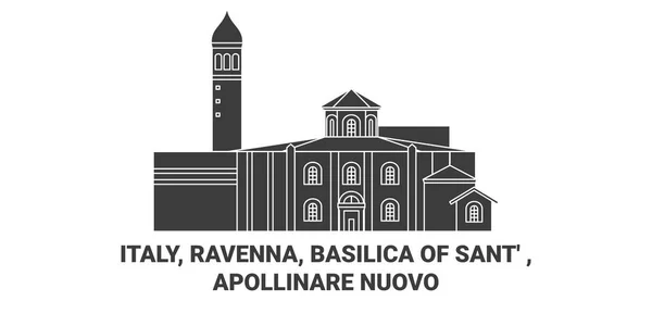 Italie Ravenne Basilique Sant Apollinare Nuovo Voyages Illustration Vectorielle Ligne — Image vectorielle