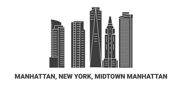 Estados Unidos Manhattan Nueva York Midtown Manhattan Ilustración Vector Línea — Vector de stock