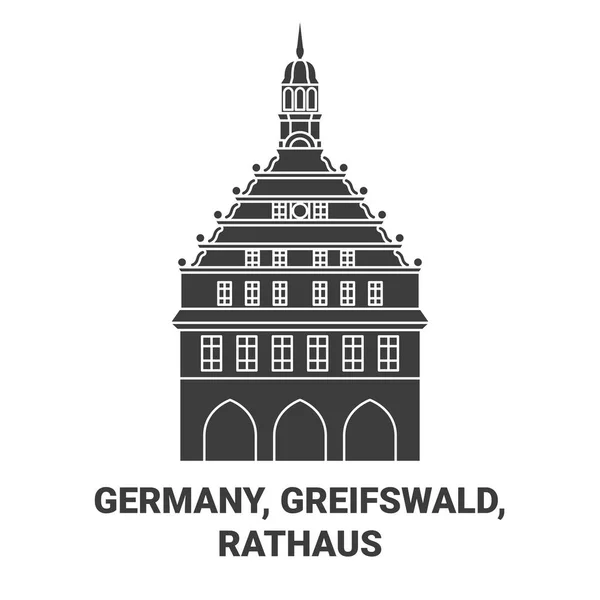 Alemanha Greifswald Rathaus Viagem Marco Linha Vetor Ilustração —  Vetores de Stock
