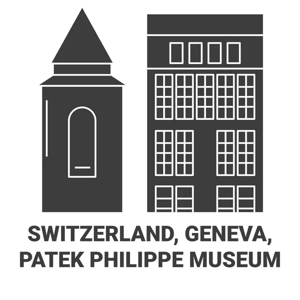 Switzerland Geneva Patek Philippe Museum Travel Landmark Line Vector Illustration — Stock Vector