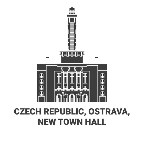 Republik Ceko Ostrava New Town Hall Perjalanan Garis Vektor Garis - Stok Vektor
