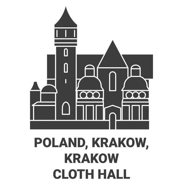 Polonya Krakow Krakow Kumaş Salonu Seyahat Çizgisi Çizelgesi Çizimi — Stok Vektör
