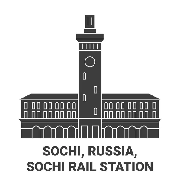 Ρωσία Sochi Sochi Σιδηροδρομικό Σταθμό Ταξίδια Ορόσημο Γραμμή Διανυσματική Απεικόνιση — Διανυσματικό Αρχείο