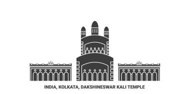 Hindistan, Kolkata, Dakshineswar Kali Tapınağı seyahat çizgisi çizimi