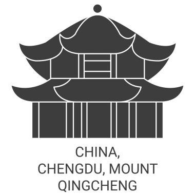 Çin, Chengdu, Qingcheng Dağı seyahat çizgisi çizgisi çizimi