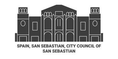 İspanya, San Sebastian, San Sebastian şehir konseyi seyahat çizgisi vektör ilüstrasyonu