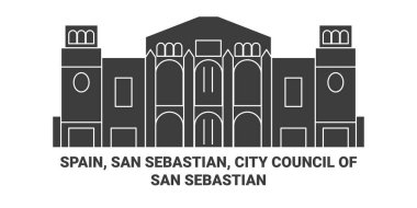 Spain, San Sebastian, City Council Of San Sebastian travel landmark line vector illustration clipart