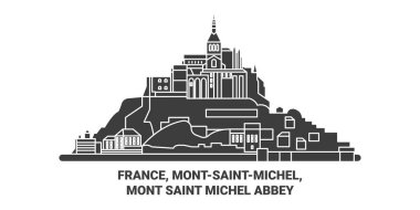 Fransa, Montsaintmichel, Mont Saint Michel Abbey seyahat çizgisi vektör çizimi