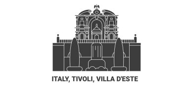 İtalya, Tivoli, Villa Deste, seyahat çizgisi vektör ilüstrasyonu