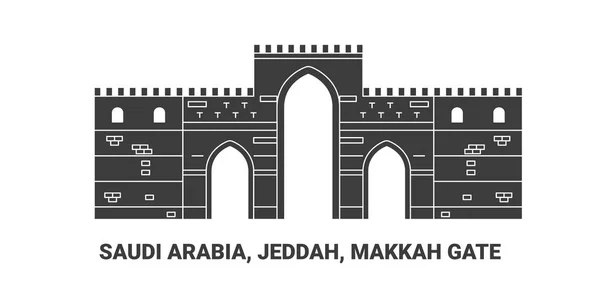 Szaúd Arábia Jeddah Makkah Kapu Utazás Mérföldkő Vonal Vektor Illusztráció — Stock Vector