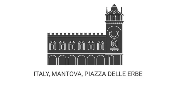 イタリア Mantova Piazza Delle Erbe 旅行ランドマークラインベクトルイラスト — ストックベクタ