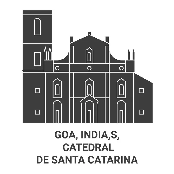 India Goa Catedral Santa Catarina Travel Landmark Line Vector Illustration — Stock Vector