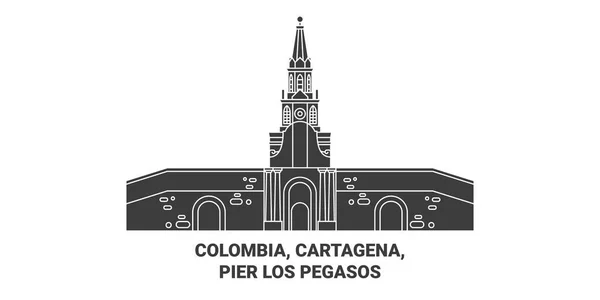 Colombia Cartagena Pier Los Pegasos Recorrido Hito Línea Vector Ilustración — Vector de stock