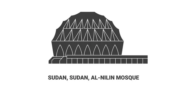 Sudan Sudan Alnilin Moschee Reise Grenzstein Linienvektorillustration — Stockvektor