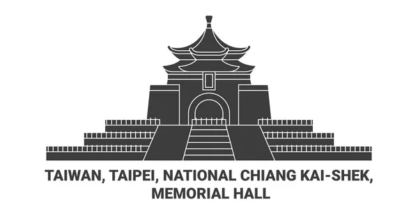 Taiwan Taipei National Chiang Kaishek Memorial Hall Viagem Marco Linha — Vetor de Stock