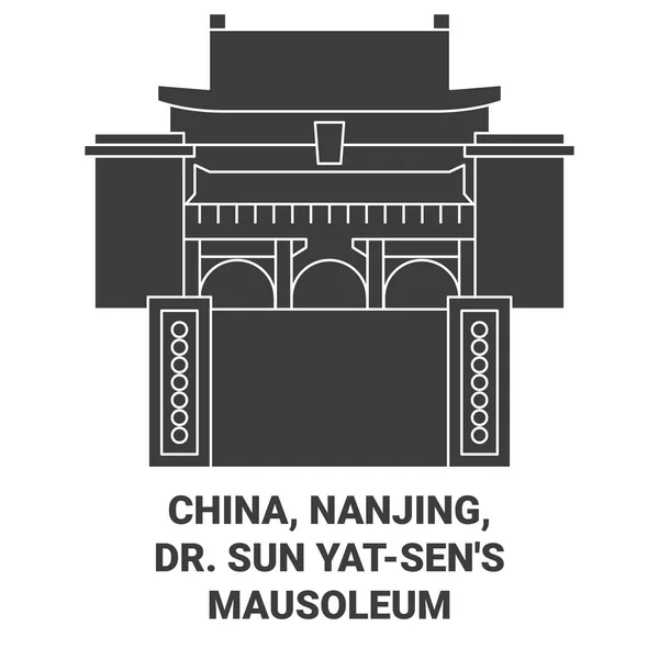 China Nanjing Sun Yatsens Mausoleum Reise Meilenstein Linienvektorillustration — Stockvektor