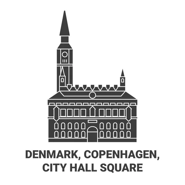 Dánia Koppenhága Városháza Tér Utazás Mérföldkő Vonal Vektor Illusztráció — Stock Vector