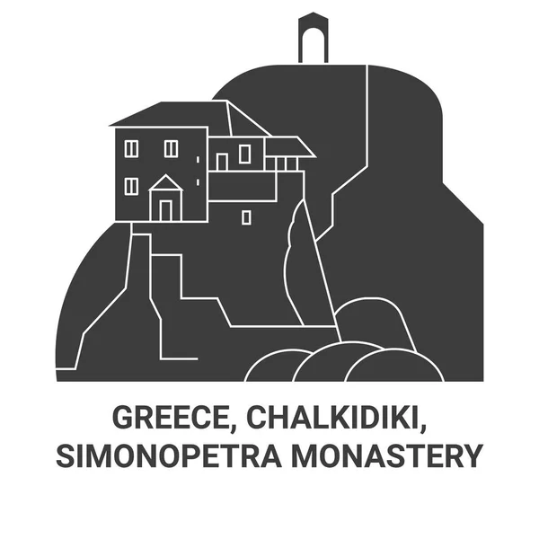 Yunanistan Chalkidiki Simonopetra Manastırı Tarihi Eser Çizgisi Çizimi — Stok Vektör
