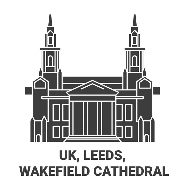 Anglia Leeds Wakefield Katedrális Utazás Mérföldkő Vonal Vektor Illusztráció — Stock Vector