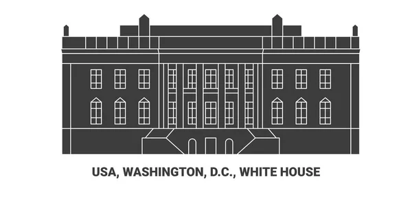 Washington Casa Blanca Ilustración Vector Línea Referencia Viaje — Vector de stock