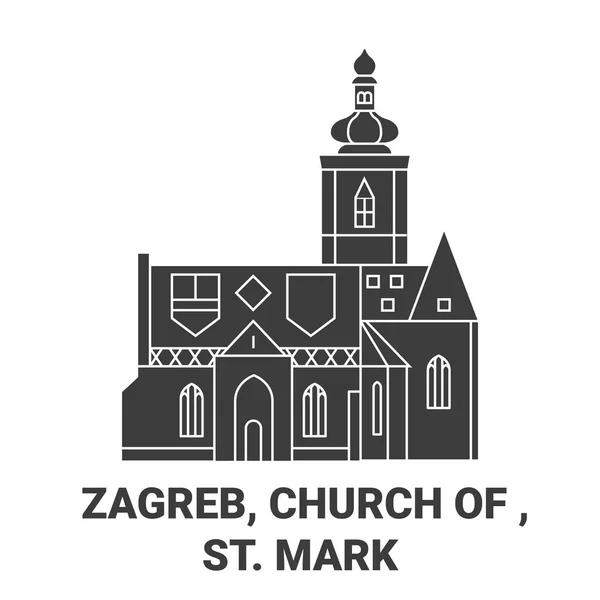 Kroatië Zagreb Kerk Van Mark Reizen Oriëntatiepunt Lijn Vector Illustratie — Stockvector