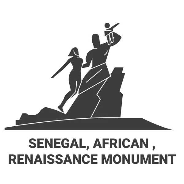 Senegal African Renaissance Monument Călătorie Punct Reper Linie Vector Ilustrare — Vector de stoc