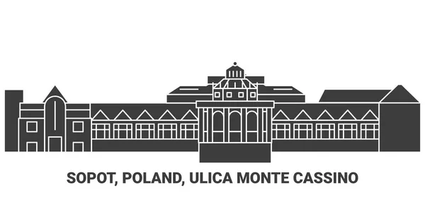 Polen Sopot Ulica Monte Cassino Reise Meilenstein Linienvektorillustration — Stockvektor