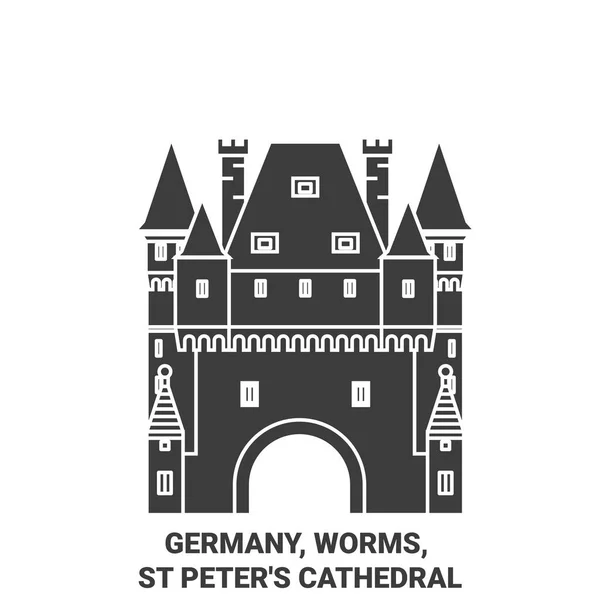 Germany Worms Peters Cathedral Travel Landmark Line Vector Illustration — Stock Vector