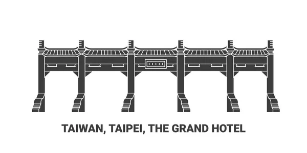 Taiwan Taipei Grand Hotel Viagem Marco Linha Vetor Ilustração —  Vetores de Stock