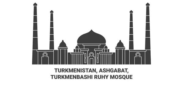Turkmenistán Ashgabat Turkmenbashi Ruhy Mešita Cestování Orientační Linie Vektorové Ilustrace — Stockový vektor