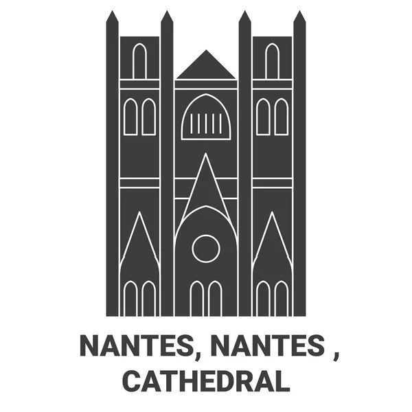 Frankreich Nantes Nantes Kathedrale Reise Meilenstein Linienvektorillustration — Stockvektor