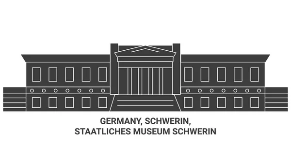 Allemagne Schwerin Staatliches Musée Schwerin Voyages Illustration Vectorielle Ligne Historique — Image vectorielle