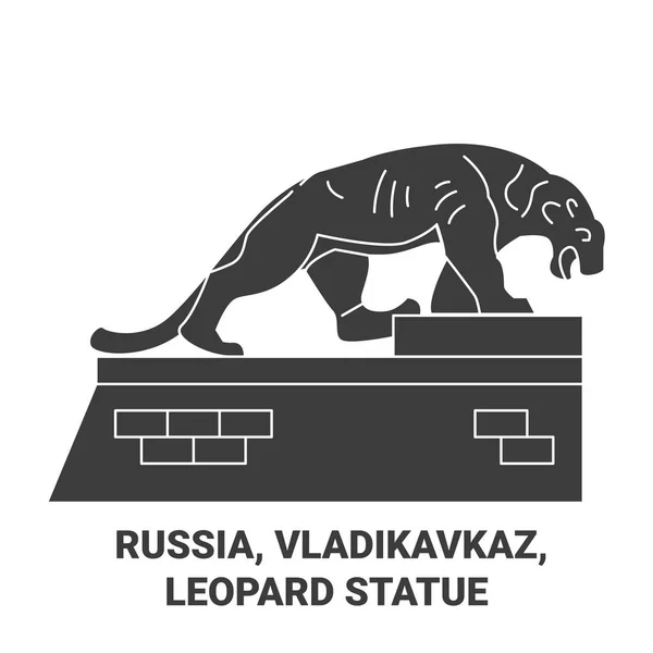 Russia Vladikavkaz Leopard Statue Travel Landmark Line Brief — стоковий вектор