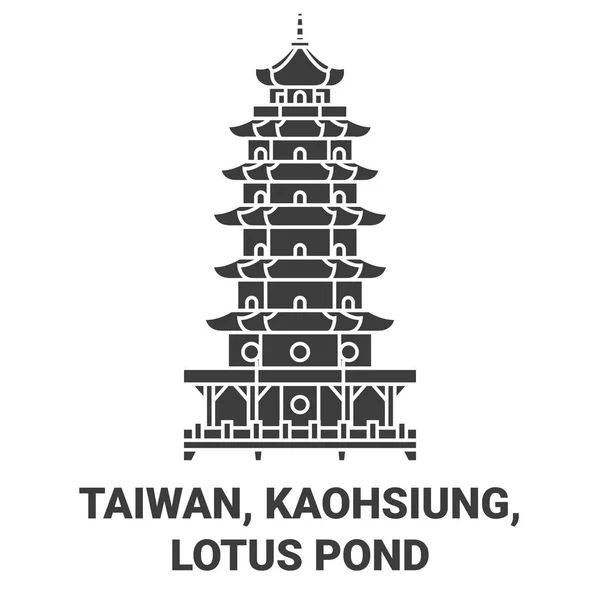 Taiwan Kaohsiung Lotus Pond Reise Meilenstein Linienvektorillustration — Stockvektor