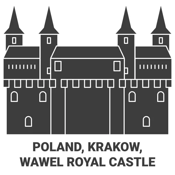 폴란드 Krakow Wawel Royal Castle Travel Landmark Line Vector Illustration — 스톡 벡터