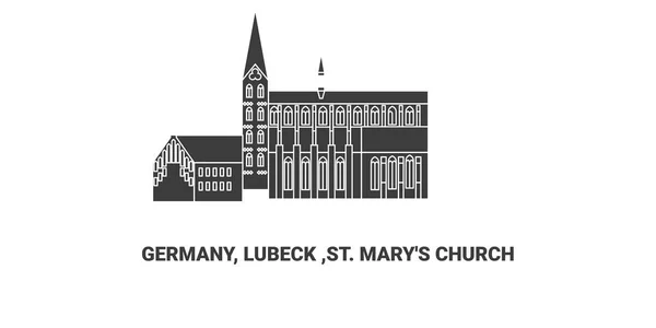 Germania Lubecca Chiesa Marys Immagine Vettoriale Linea Riferimento Viaggio — Vettoriale Stock