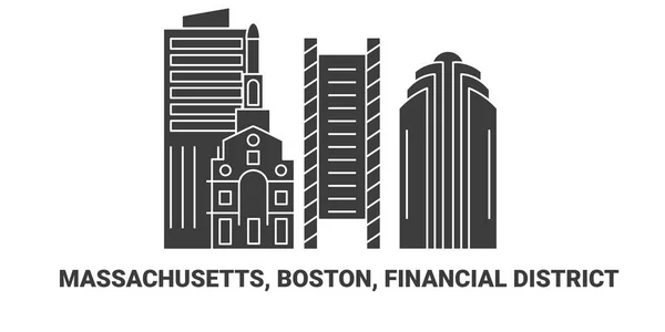 États Unis Massachusetts Boston Financial District Illustration Vectorielle Ligne Repère — Image vectorielle