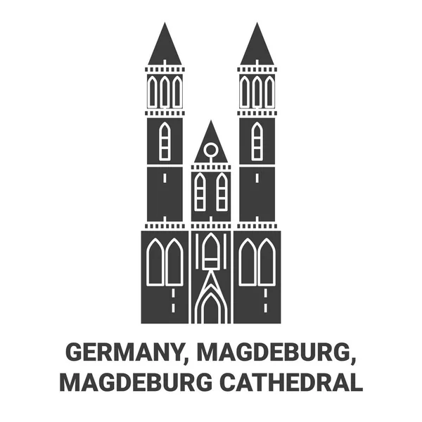 Alemania Magdeburgo Catedral Magdeburgo Recorrido Hito Línea Vector Ilustración — Archivo Imágenes Vectoriales