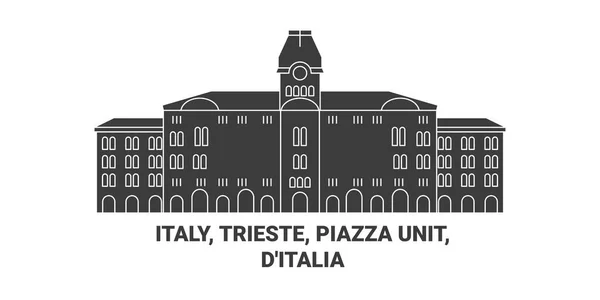 意大利 的里雅斯特 皮亚扎股 迪塔利亚旅行地标线矢量图解 — 图库矢量图片