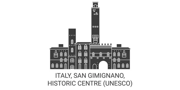 Italien San Gimignano Historisches Zentrum Unesco Reisedenkmal Linienvektorillustration — Stockvektor