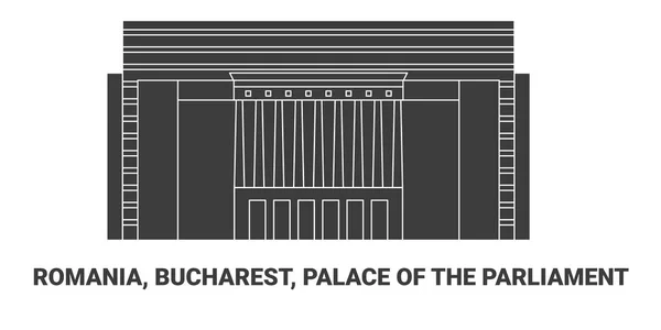 Rumania Bucarest Palacio Del Parlamento Recorrido Hito Línea Vector Ilustración — Vector de stock
