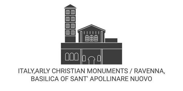 意大利 Arly Christian Monuments Ravenna Basilica Sant Apollo Linare Nuovo旅行地标线矢量图解 — 图库矢量图片