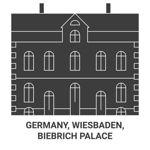 Tyskland Wiesbaden Biebrich Palace Resa Landmärke Linje Vektor Illustration — Stock vektor